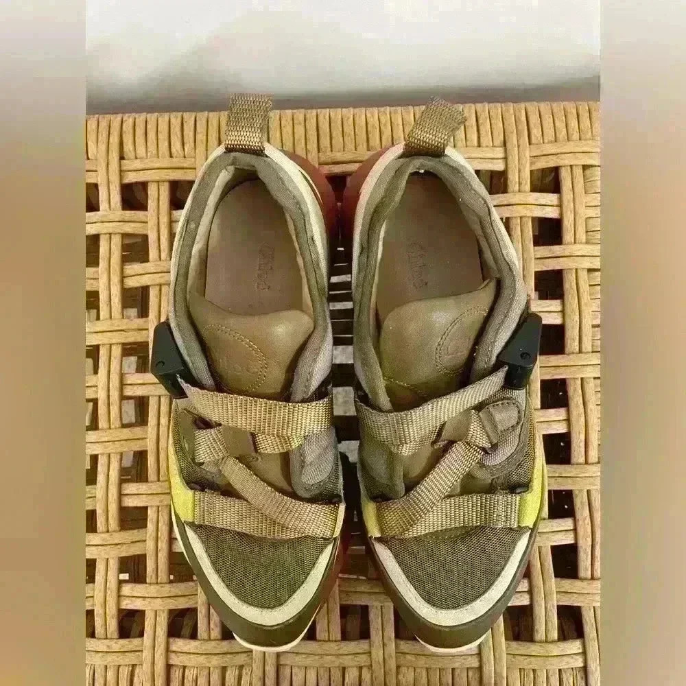 Chloé Sonnie Color Block Leather made in Italy Sneakers Olive green 36 luxury - Picture 8 of 14